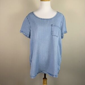 GAP Denim Sz L Top Blue Chambray Cap Sleeve Relaxed Fit Flowy EUC!